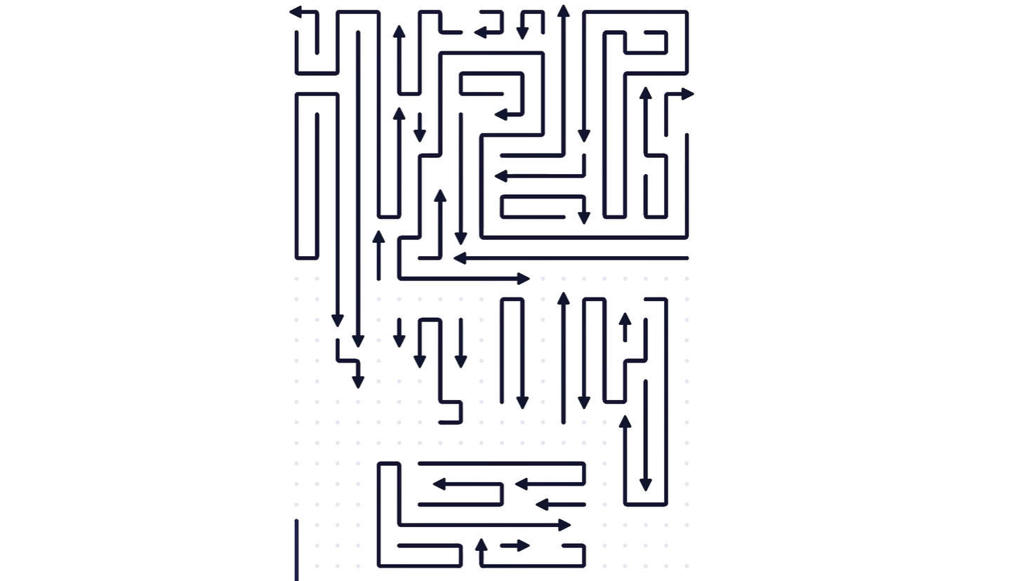 Arrows Go puzzle board showing long directional lines that must be cleared in the correct order