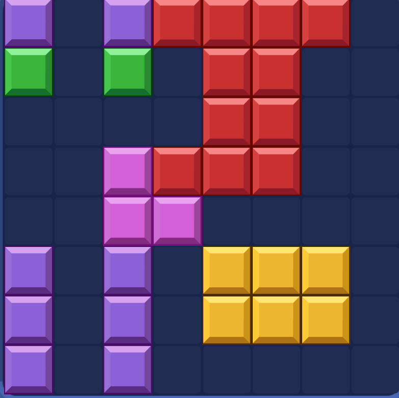 Block Blast gameplay showing colorful block shapes being dragged onto an 8x8 grid